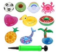 Drink Floats, Inflatable Cup Holder Set, Beverage Tray with Fun Cute Designs, Durable 10 Pack Poolside Spa Beach Lake Hot Tub parties Bar Accessories for Summer Gatherings
