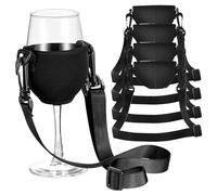 Drink Holder 4pcs Wine Glass Holder Necklace 9.5'' Fabric Comfortable & Portable Wine Glass Holder with Adjustable Strap 19-38'' Drink Holder for Picnic Wedding Party, Large