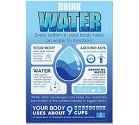 Drink More Water Poster, Fun Hydration Poster, Colorful Well, Your Body Needs Water, Print Metal Tin Sign for Classrooms, Cafeterias, Wellness Fairs, Kitchen Decor 6x8 inch