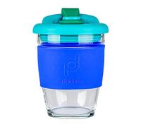 Drink Pod 12oz/340 ml Reusable Coffee Cup/Travel Mug with Rotating Rubber Lip BPA Free Borosilicate Glass - Ocean/Blue RGC-340/B