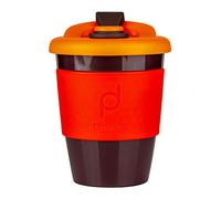 DrinkPod 12oz/340 ml Reusable Coffee Cup / Travel Mug with Rotating Rubber Lip BPA Free PLA Plastic - Volcano / Red