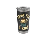 Drink Tea and Knit Cottagecore Cozy Knitting Stainless Steel Insulated Tumbler