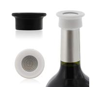 Drink Tops Ventilated Bottle Covers, 2 Pack, Black/White - BPA-Free Silicone Wine Bottle Covers to Protect Wine From Outdoor Elements - Stainless Steel Screen Insert Allows for Wine Breathability