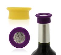 Drink Tops Ventilated Bottle Covers, 2 Pack, Purple/Yellow - BPA-Free Silicone Wine Bottle Covers to Protect Wine From Outdoor Elements - Stainless Steel Screen Insert Allows for Wine Breathability