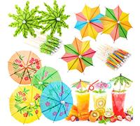Drink Umbrellas Cocktail Picks, 152 Pcs Hawaiian Cocktail Umbrellas,Umbrella Cocktail Picks for Tiki Bars, Fruit Plate and Birthday Party, Assorted Colors, 3 Styles