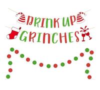 Drink Up Grinches Merry Christmas Xmas Decoration 4m Red and Green Small Hanging Garland Kit Paper Banner For Party Christmas Decoration Festive Celebration Indoor Outdoor