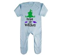 Drink up Witches [HALLO19] Baby Romper Jumpsuit with feet, 3-6 Months, Pastel Blue