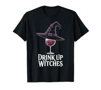 Drink Up Witches Wine Halloween Witch Hat Funny T-Shirt