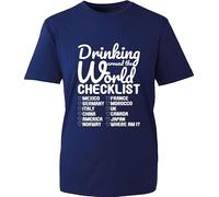 Drinking Around The World Checklist Funny Epcot T-Shirt Vacations Holiday Destination Cartoon Lovers Gift for BF/GF Gift for Family & Friends Birthday Xmas Gift Unisex Tee Top (Navy, XL)