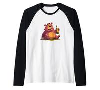 Drinking Bear with Wine Bottle for Beer and Party Lovers Raglan Baseball Tee