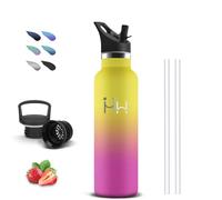 Drinking Bottle, 0.5 Litre, Stainless Steel, Thermos Flask, Leak-Proof, BPA-Free, Water Bottle with Straw, Double-Walled Vacuum Insulated, Metal Water Bottle, for School, Office, Travel