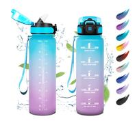 Drinking Bottle 1 Litre, Sports Water Bottle with Straw, Leak-Proof Drinking Bottle Suitable for Carbonated Drinks, Motivational Water Bottle with Time Marking, Sports Bottle for Yoga, School,