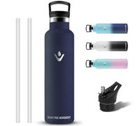 Drinking Bottle, 1 Litre Stainless Steel, Thermos Flask with Straw, BPA-Free, Leak-Proof, Double-Walled Vacuum Insulated, Metal Water Bottle for Hiking, Office