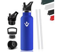 Drinking Bottle 750 ml, BPA-Free, Stainless Steel, Leak-Proof Insulated Flask, Double-Walled, Water Bottle with Straw, 18/8 Stainless Steel, Thermal Flask Suitable for Carbonated Drinks, Royal Blue