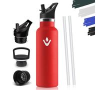 Drinking Bottle 750 ml, BPA-Free, Stainless Steel, Leak-Proof Insulated Flask, Double-Walled, Water Bottle with Straw, 18/8 Stainless Steel, Thermal Flask Suitable for Carbonated Drinks, Red