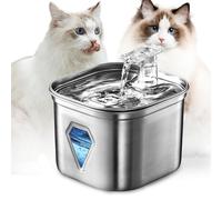 Drinking Bowl for Cats Dogs 2.5 L/84 oz Stainless Steel, Tap Dispenser Water Bowl with Replaceable Cotton Filter, Water Level Window, Easy to Clean, BPA-Free for Cats, Bird and Various Pets