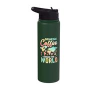 Drinking Coffee Around The World Travel for Coffee Lover Stainless Steel Insulated Water Bottle