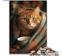 Drinking Coffee Cat Jigsaw Puzzles 1000 Pieces for Adults Teens, Challenging Game And Family Play with Matching Poster And Trivia Sheet (26x38cm)