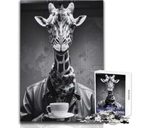 Drinking Coffee Giraffe 1000 Piece Jigsaw Puzzles for Teenagers Educational Mental Focus Game Heartwarming Special Present Idea Size 38x52cm