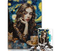Drinking Coffee in The Night Sky 1000 Piece Jigsaw Puzzle for Adults And Teenagers,Pattern Assembly Fun at Home Activities,Birthday Present,Travel Gifts (50x75cm)