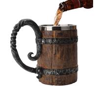 Drinking Cup - Medieval Beer Mug Nordics Vikings Drinkware Mug | Whiskey Wooden Barrel, 550 ml, Stainless Steel Drinking Tableware with Handle, Handmade, Antique Cocktail Cup for Beer