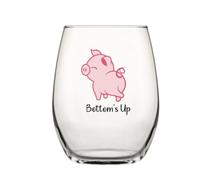 Drinking Divas Bottom's Up Stemless Wine Glass Funny Gifts for Women, Mom, Best Friend, Sister, Girlfriend, Wife, Boss and Cute Pig Lovers - Unique Mother's Day, Birthday and Holiday Gift