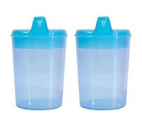 Drinking/Feeding Cup with 2 Spouts and Graduated Measurements on Side. Narrow Spout for Drinking Liquids, Wider Spout for More Solid or Blended Food. Easy to Hold and use. Reduces Risk of Spillage.