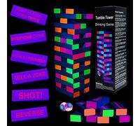 Drinking Games for Adults Party, Black Light Tumble Tower -Glowing Drinking Games Suitable for Day Or Night, 54 Blocks with Hilarious Drinking Commands, Stacking Games for Adults Party