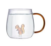 Drinking Glass - 7x9cm 380ml Borosilicate Cup, Transparent Heat Resistant Mug, Portable Coffee Tumbler | 3D Animal Glass Cup for Cold Hot Drinks Travel Daily Life Restaurant Gift Squirrel rabbitDuck