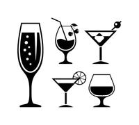 Drinking Glass Martini Cocktail Beach Bar Wall Decals PVC 36x43.2cm Removable Without Leaving Glue Small Black
