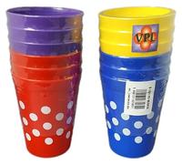Drinking Glass Plastic Juice Tumbler/Glass Multicolor - Pack of 12 Polka Dot Plastic Cup Red, Yellow, Blue and Purple.