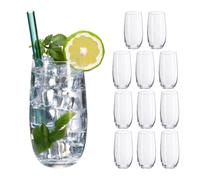 Drinking Glass Set 12 Iced Coffee Tumbler Crystal Design Water Cocktails 520ml