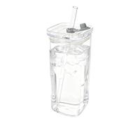 Drinking Glass - Square Drinking Glasses with Lid and Straws, Heat-Resistant Drink Cup, for Coffee, Tea, Milk, Juice, for the Desk, Kitchen, Office, Travel, Home and Parties