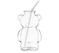 Drinking Glasses | 320ml Bear Clear Glass With Straw - Cute Bear Coffee Cup Drinking Glasses | For Ice Tea, Hot Tea, Milk, Juice, Water, Cocktail, Beer, Wine, Bar, Home, Office, Party