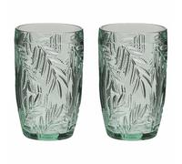 Drinking Glasses Set of 2 Mix and Match Assorted Wine Glasses, Highballs & Tumblers Dishwasher Safe Bottle Green Glassware Set with Palm Leaf Embossed Design (Highball Tumblers)