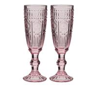 Drinking Glasses Set of 2 - Mix and Match Pink Glassware Set (Champ Flutes) | Dishwasher Safe, Pastel Pink, Mandala Embossed, Vintage Style, Glassware Set, Champagne Flutes