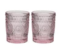Drinking Glasses Set of 2 - Mix and Match Pink Glassware Set (Tumblers) | Dishwasher Safe, Pastel Pink, Mandala Embossed, Vintage Style, Glassware Set, Tumbler Glasses