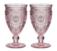 Drinking Glasses Set of 2 - Mix and Match Pink Glassware Set (Wine Goblets) | Dishwasher Safe, Pastel Pink, Mandala Embossed, Vintage Style, Glassware Set, Wine Glasses