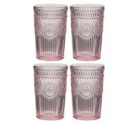 Drinking Glasses Set of 4 - Mix and Match Pink Glassware Set (Highballs) | Dishwasher Safe, Pastel Pink, Mandala Embossed, Vintage Style, Glassware Set, Tumbler Glasses, Highball Tumblers