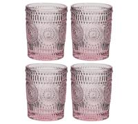 Drinking Glasses Set of 4 - Mix and Match Pink Glassware Set (Tumblers) | Dishwasher Safe, Pastel Pink, Mandala Embossed, Vintage Style, Glassware Set, Tumbler Glasses