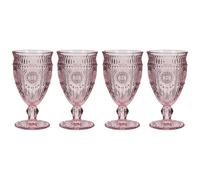 Drinking Glasses Set of 4 - Mix and Match Pink Glassware Set (Wine Goblets) | Dishwasher Safe, Pastel Pink, Mandala Embossed, Vintage Style, Glassware Set, Wine Glasses