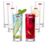Drinking Glasses Set of 6 Highball Tumblers, 270ml Crystal Clear Lead-Free Glass, Thick Base Dishwasher Safe Tall Glassware