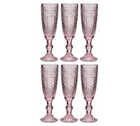 Drinking Glasses Set of 6 - Mix and Match Pink Glassware Set (Champ Flutes) | Dishwasher Safe, Pastel Pink, Mandala Embossed, Vintage Style, Glassware Set, Champagne Flutes