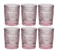 Drinking Glasses Set of 6 - Mix and Match Pink Glassware Set (Tumblers) | Dishwasher Safe, Pastel Pink, Mandala Embossed, Vintage Style, Glassware Set, Tumbler Glasses