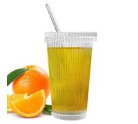 Drinking Glasses With Glass Straw - Elegant Ribbed Glassware For Iced Coffee Tea Soda Juice And Cocktails, 375ml Reusable Portable Glasses For Daily Hydration And Entertaining | Food Grade Bar Accesso