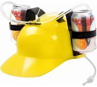 Drinking Helmet - Beer and Soft Drink Cap with Straw, Secures Canned Beverages Party Fun Game, Suitable for Alcoholic Drinks (Yellow)