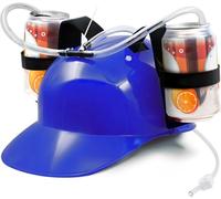 Drinking Helmet - Beer and Soft Drink Cap with Straw, Secures Canned Beverages Party Fun Game, Suitable for Alcoholic Drinks (Blue)