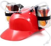 Drinking Helmet - Beer and Soft Drink Cap with Straw, Secures Canned Beverages Party Fun Game, Suitable for Alcoholic Drinks (Red)
