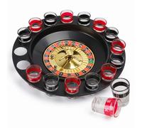 Drinking Roulette Game 16 Shot Glasses with 2 Stainless Steel Balls | Golden Spinner Wheel - Drinking Roulette Shot Game for Parties, Social Gatherings & Game Nights