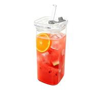 Drinking Square Drinking Cup with Lid and Straws, Transparent Drink Cup, for Coffee, Tea, Milk, Juice, for the Desk, Kitchen, Office, Travel, Home and Parties